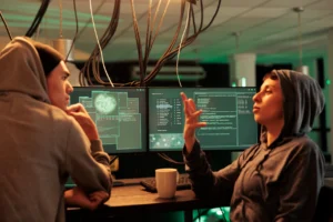 diverse-team-of-spies-talking-about-cyberattack-at